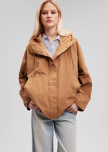 Bej Parlak Midi Kadın Ceket - Görsel 4