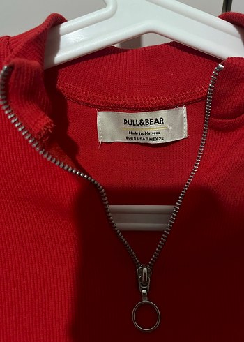 s Beden kırmızı Renk Pull & Bear Kırmızı Yarım Fermuarlı Uzun Kollu İnce Triko