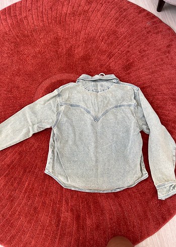 s Beden mavi Renk House Of Sunny Yakası Bağcıklı Uzun Kollu Kot Denim Gömlek Üst