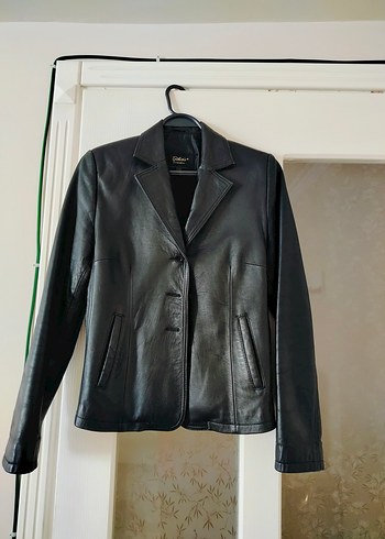 Diğer Düğmeli Siyah Deri Biker Ceket