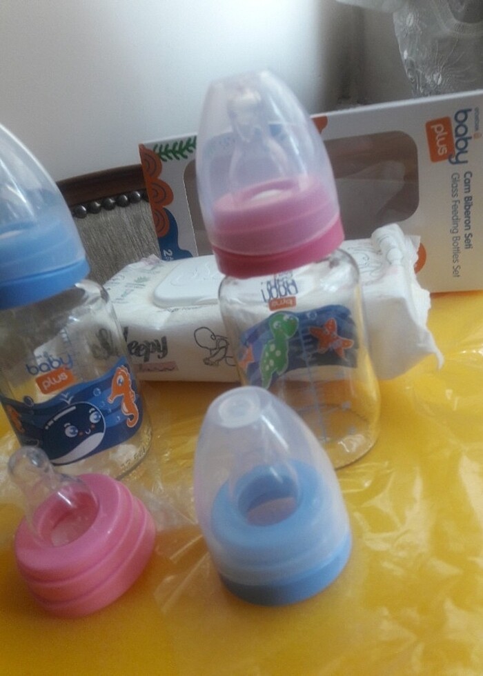 Baby Plus Cam 125ml x2 adet +2adet ilave biberon bâşlıgı+ kapağı - Görsel 2