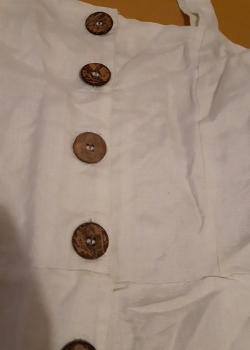 Düğmeli Beyaz Keten Mini Tulum - Görsel 2