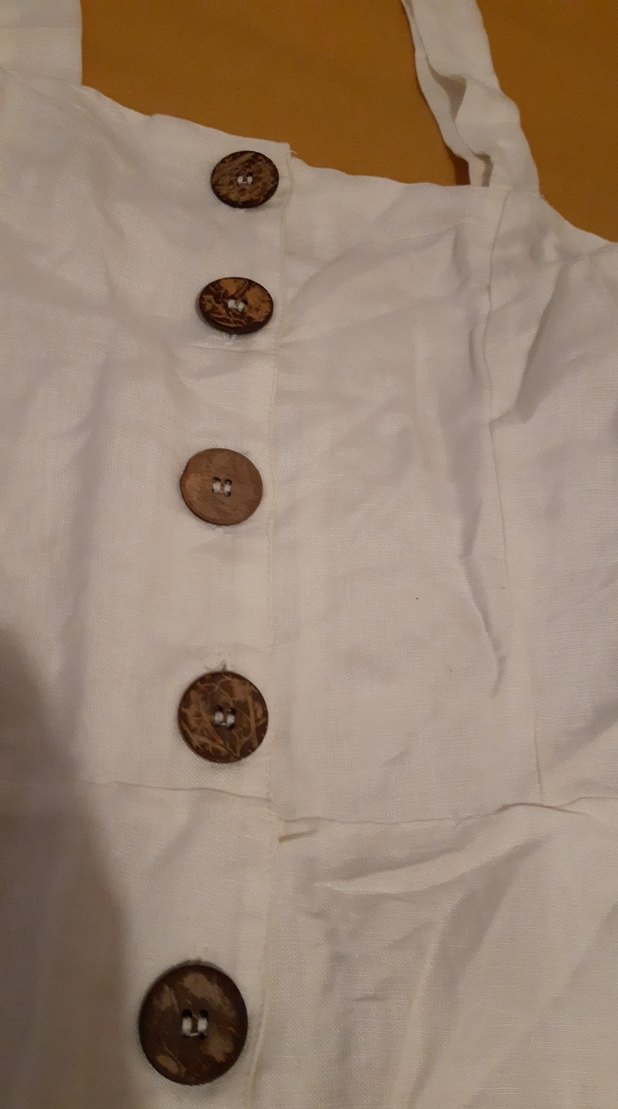 Düğmeli Beyaz Keten Mini Tulum - Görsel 2