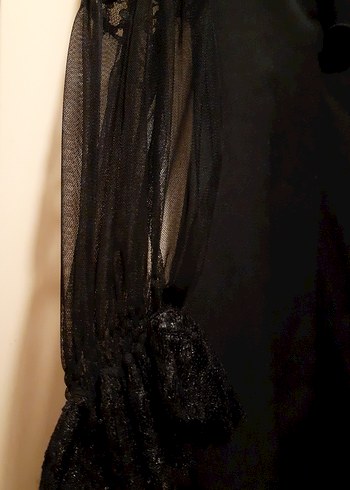 siyah kolları dantel kruvaze elbise - Görsel 3