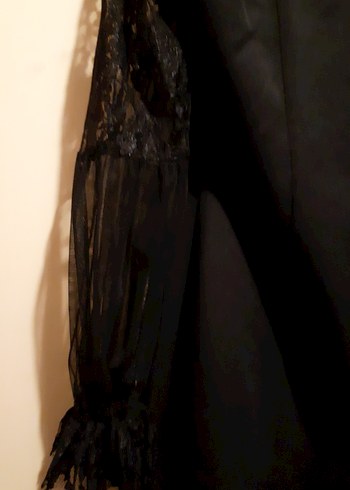 siyah kolları dantel kruvaze elbise - Görsel 5