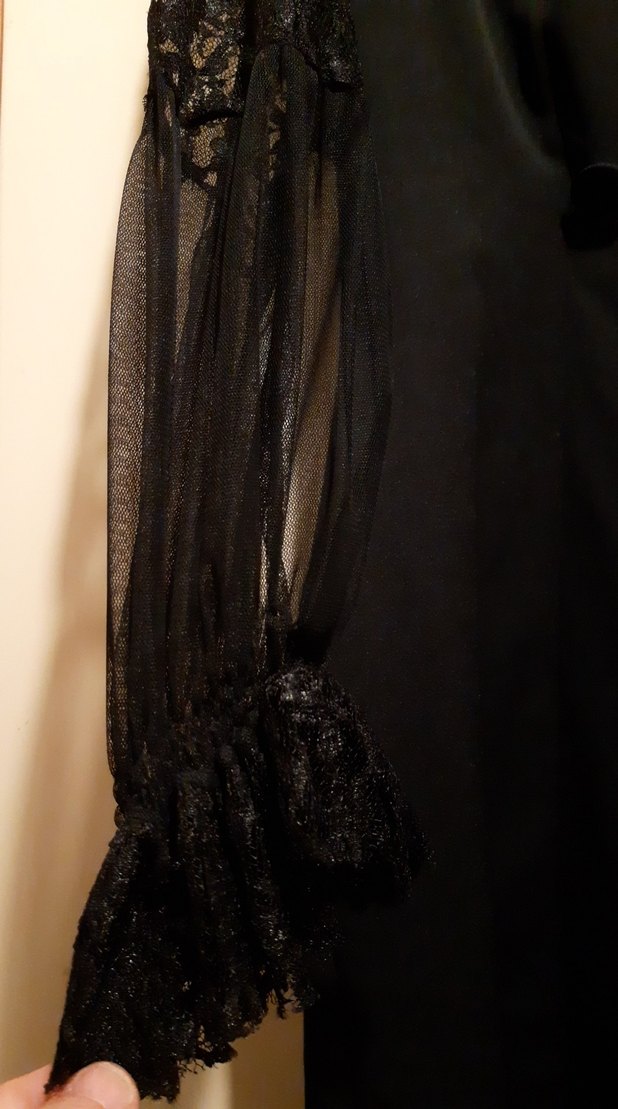 siyah kolları dantel kruvaze elbise - Görsel 3