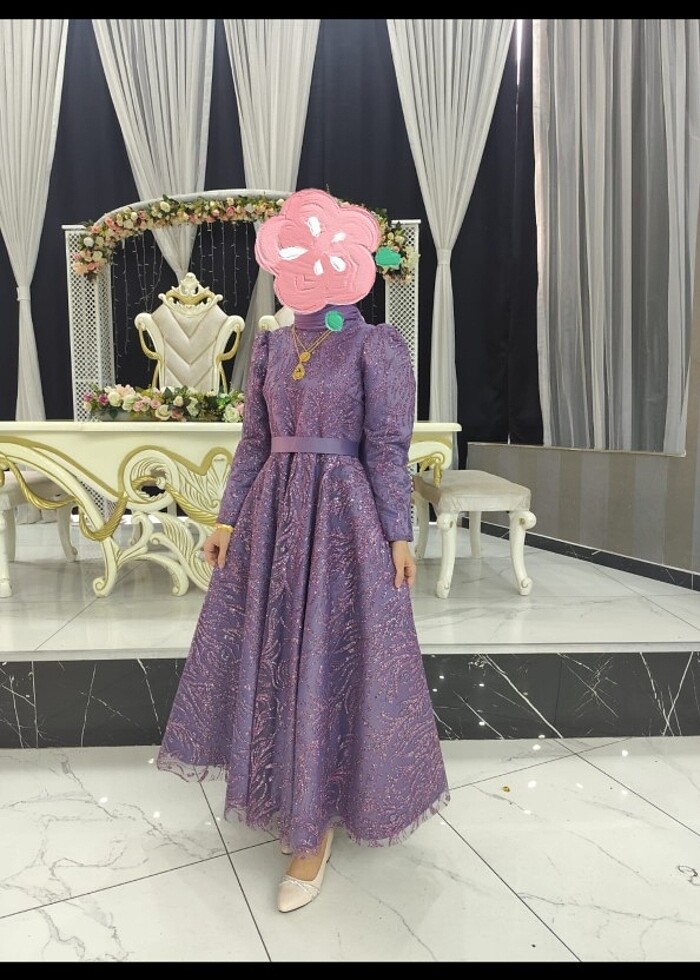 Mor simli abiye elbise - Görsel 2