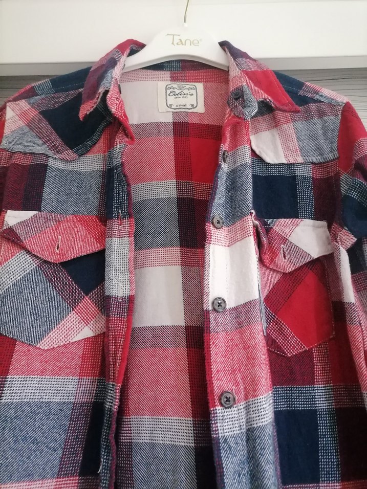 Düğmeli Uzun Kollu Kırmızı Ekose Gömlek - Görsel 3