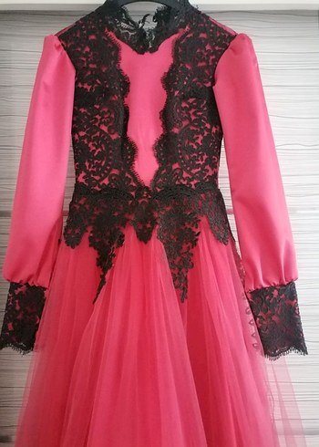 Dantelli Pembe Abiye Elbise - Görsel 2