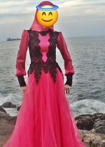 Dantelli Pembe Abiye Elbise - Görsel 5