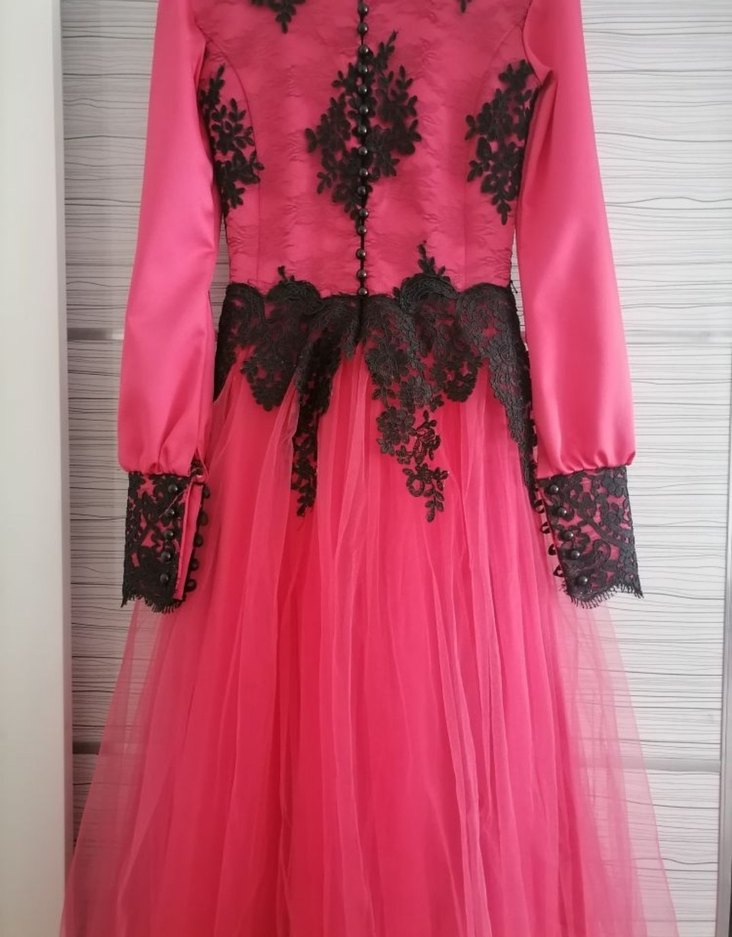 Dantelli Pembe Abiye Elbise - Görsel 4