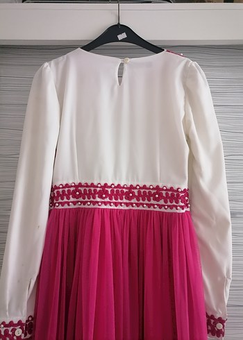 Pembe Nakışlı Uzun Elbise - Görsel 5