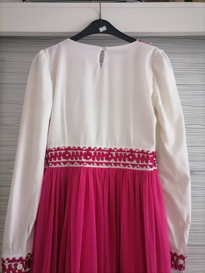 Pembe Nakışlı Uzun Elbise - Görsel 5