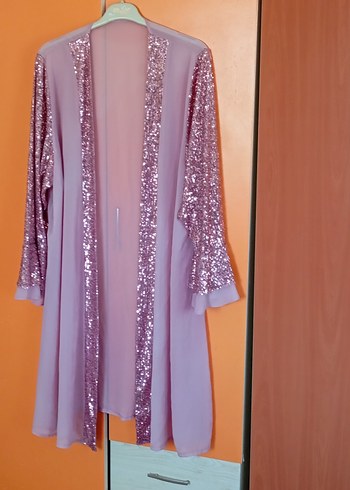 xl Beden Pembe Uzun Kollu Parlak Kadın Sabahlık