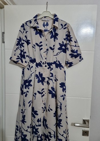 Bohem  mavi Beyaz Desenli kısa Elbise - Görsel 4