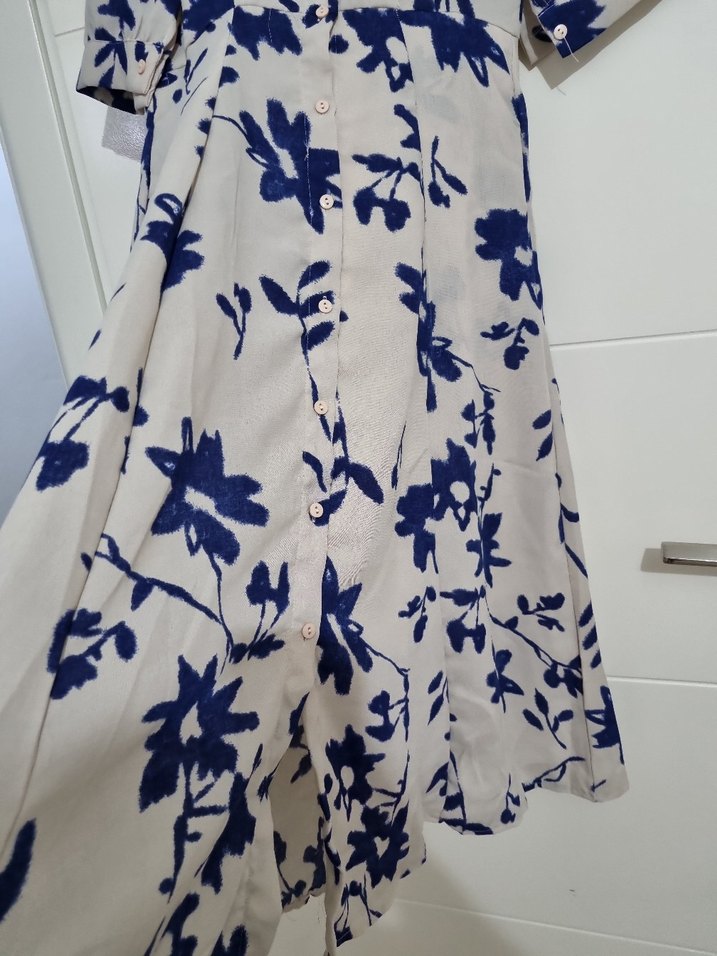 Bohem  mavi Beyaz Desenli kısa Elbise - Görsel 3