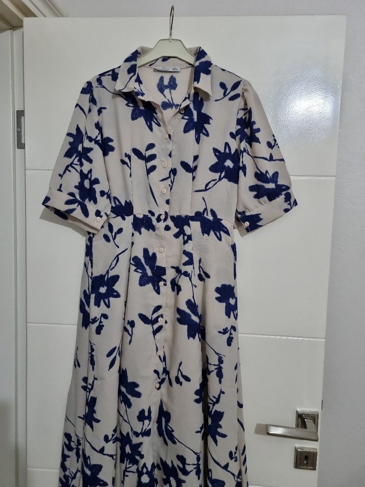 Bohem  mavi Beyaz Desenli kısa Elbise - Görsel 4