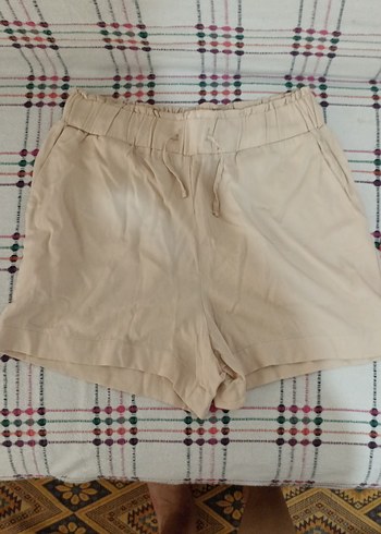 Bej Kadın Mini Keten Şort