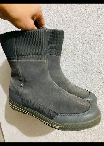 Gri Süet Kadın Dolgu Topuklu Botlar Velcro - Görsel 3