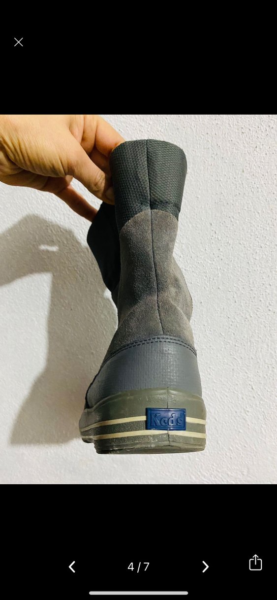 Gri Süet Kadın Dolgu Topuklu Botlar Velcro - Görsel 4