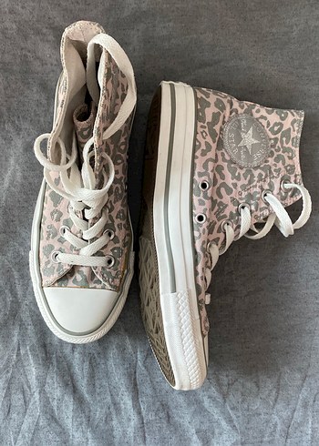 Pembe Gri Desenli Yüksek Topuklu Kadın Spor Ayakkabı - Görsel 2