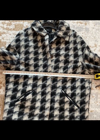 Gri Ekoseli Kadın Yün Kaban - Görsel 6