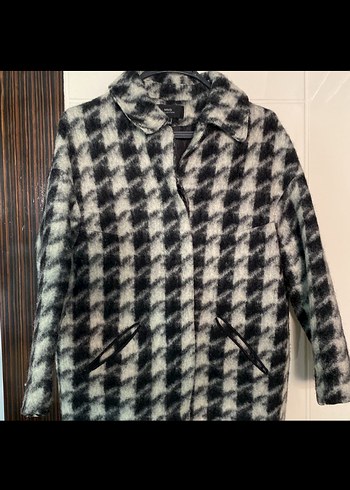 Gri Ekoseli Kadın Yün Kaban - Görsel 2