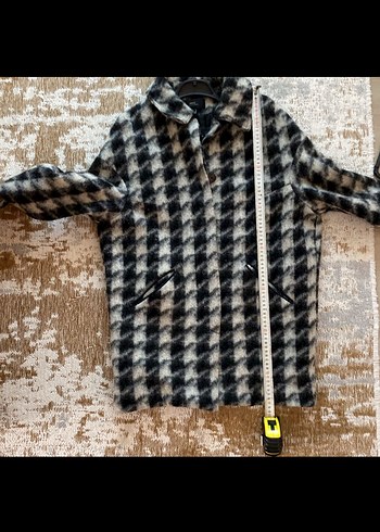 Gri Ekoseli Kadın Yün Kaban - Görsel 7