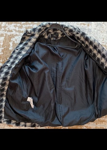 Gri Ekoseli Kadın Yün Kaban - Görsel 4