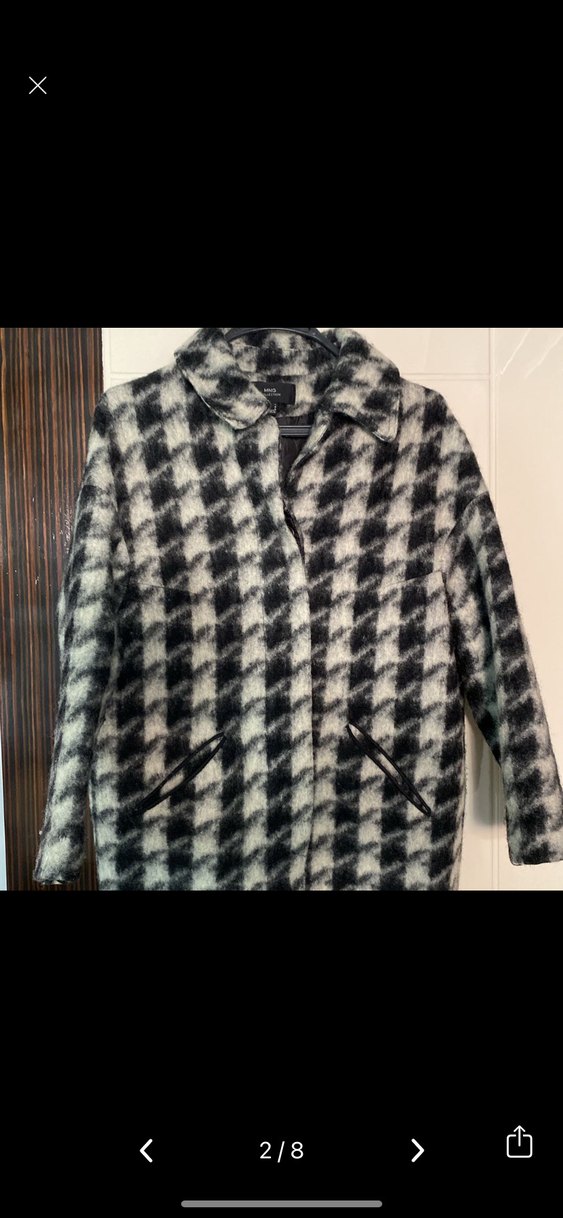 Gri Ekoseli Kadın Yün Kaban - Görsel 2