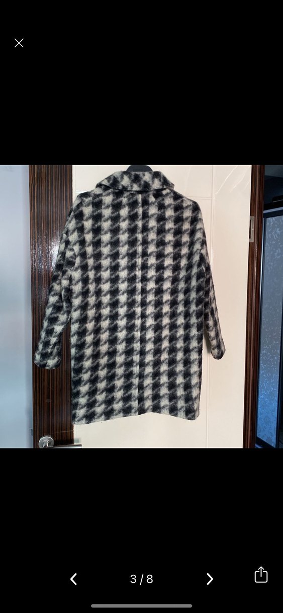 Gri Ekoseli Kadın Yün Kaban - Görsel 3