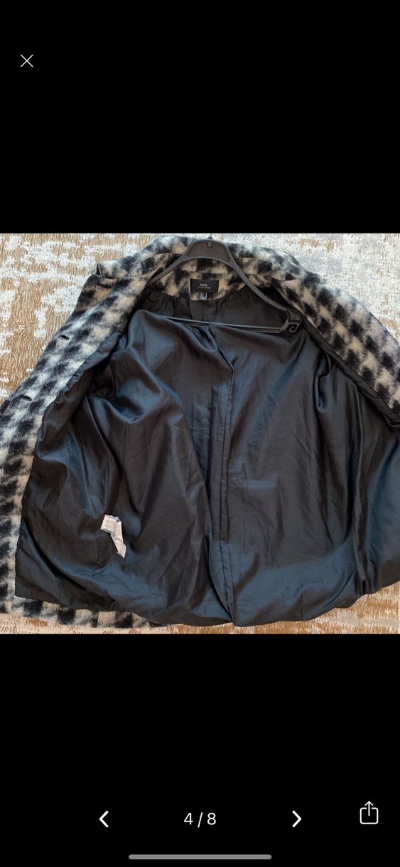 Gri Ekoseli Kadın Yün Kaban - Görsel 4