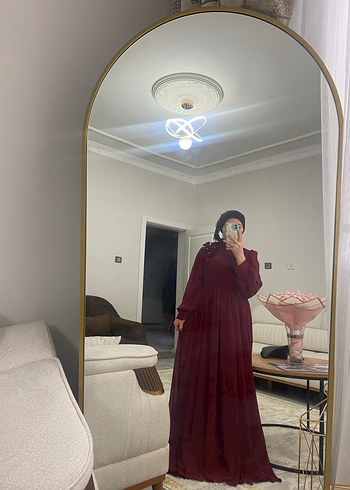 Bordo Transparan Nakışlı Bohem Kadın Elbise - Görsel 3