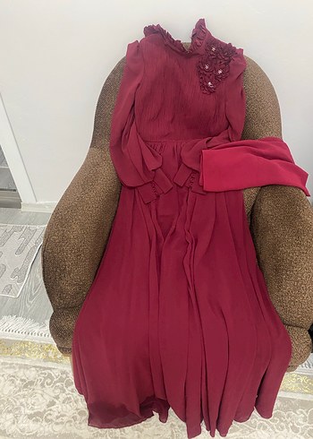 Bordo Transparan Nakışlı Bohem Kadın Elbise - Görsel 4