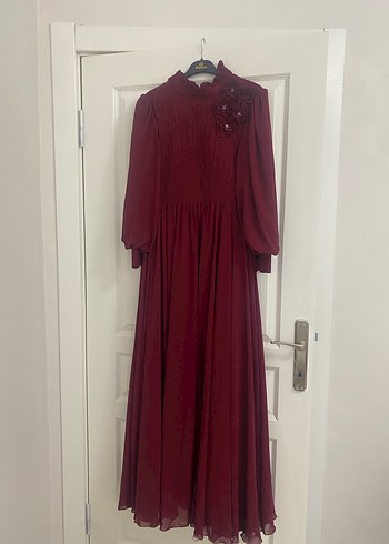 Bordo Transparan Nakışlı Bohem Kadın Elbise - Görsel 2