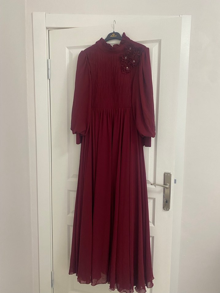 Bordo Transparan Nakışlı Bohem Kadın Elbise - Görsel 2