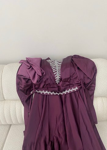 Drapeli Uzun Mor Kadın Abiye Elbise - Görsel 2