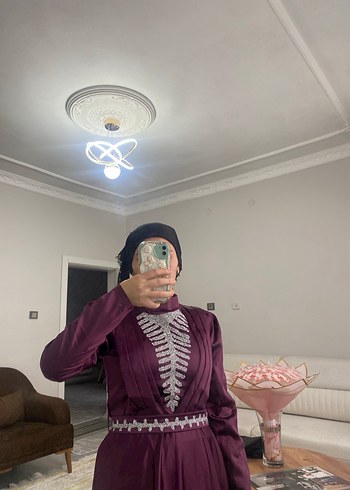 Drapeli Uzun Mor Kadın Abiye Elbise - Görsel 3