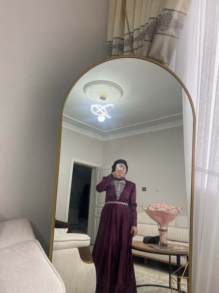 Drapeli Uzun Mor Kadın Abiye Elbise - Görsel 4