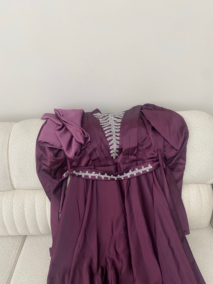 Drapeli Uzun Mor Kadın Abiye Elbise - Görsel 2