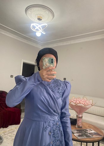 Mor İşlemeli Uzun Kollu Abiye Elbise - Görsel 4