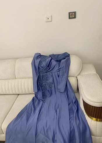 Mor İşlemeli Uzun Kollu Abiye Elbise - Görsel 2