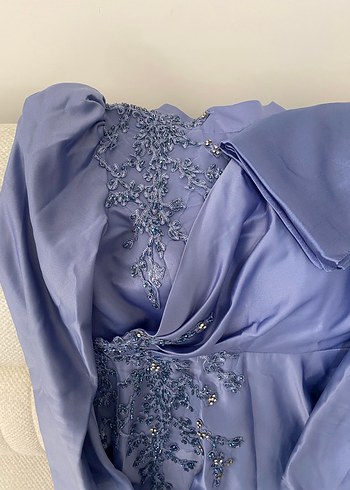 Mor İşlemeli Uzun Kollu Abiye Elbise - Görsel 3