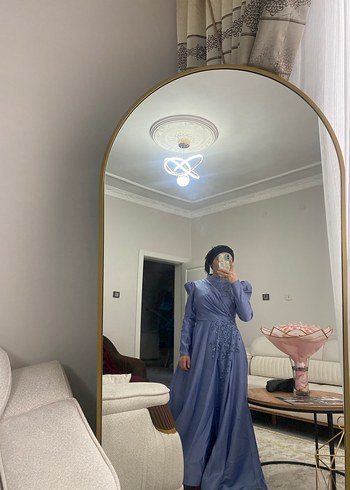 Mor İşlemeli Uzun Kollu Abiye Elbise - Görsel 5