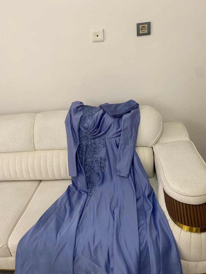 Mor İşlemeli Uzun Kollu Abiye Elbise - Görsel 2