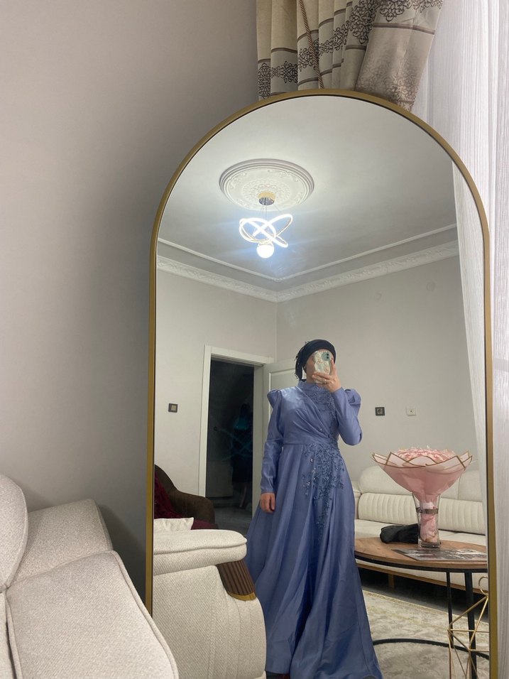 Mor İşlemeli Uzun Kollu Abiye Elbise - Görsel 5