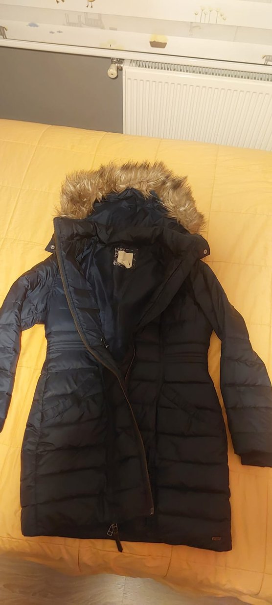 Levis marka uzun kadın kürklü şişme mont - Görsel 2