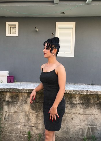 Gri Drapeli Midi Straplez Kadın Elbise
