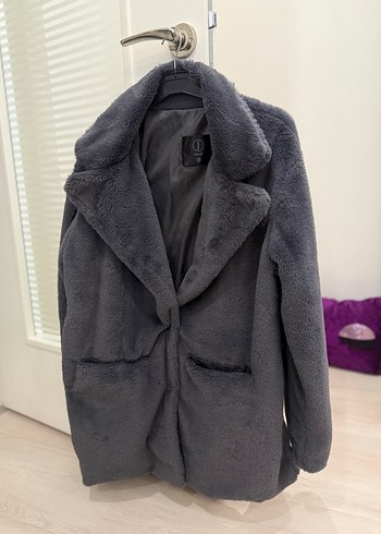 Gri Midi Kadın Palto Kürk - Görsel 2