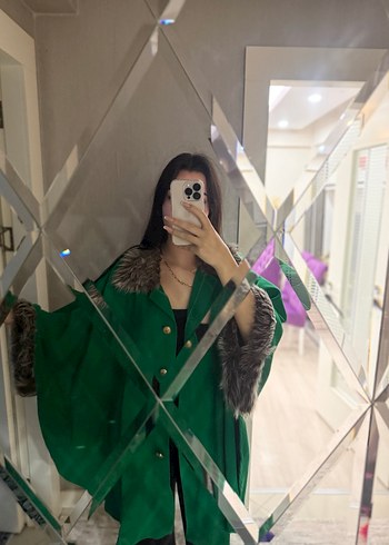 Kürklü Yeşil Kadın Uzun Kaban - Görsel 3